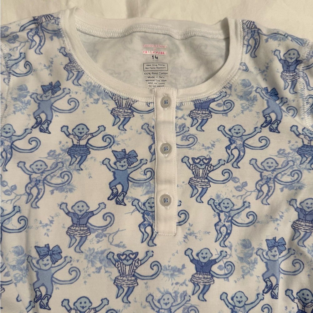 Roller Rabbit x LoveShackFancy Blue Monkey Print kids pajamas limited edition